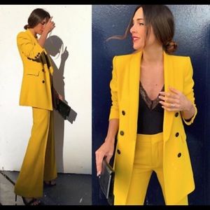 ZARA YELLOW DOUBLE BREASTED JACKET BLAZER SIZE M